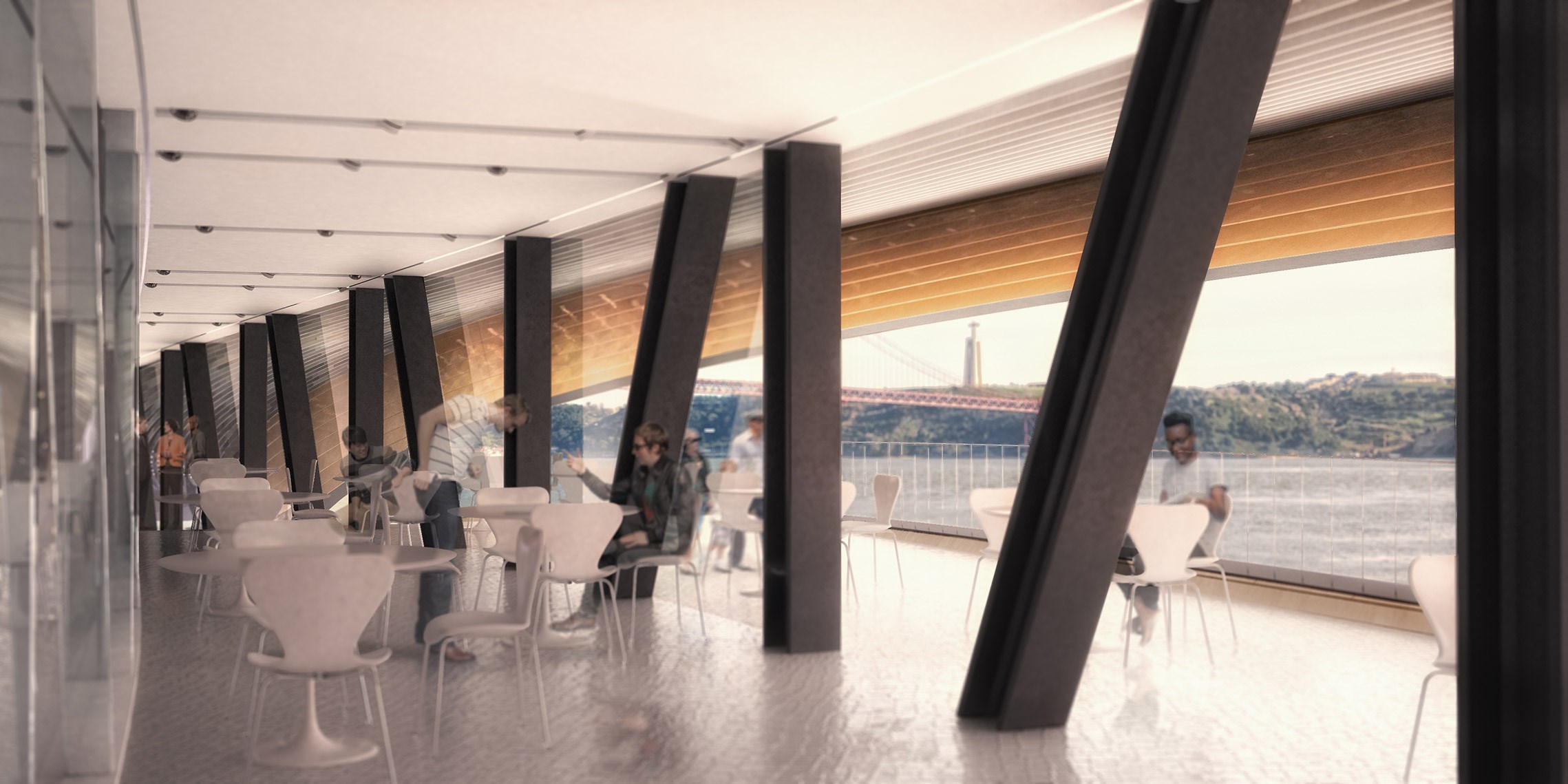 Alternative solution with tall truss – render at the cafeteria