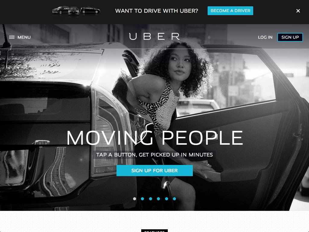 Campanha publicitária da Uber no seu website
