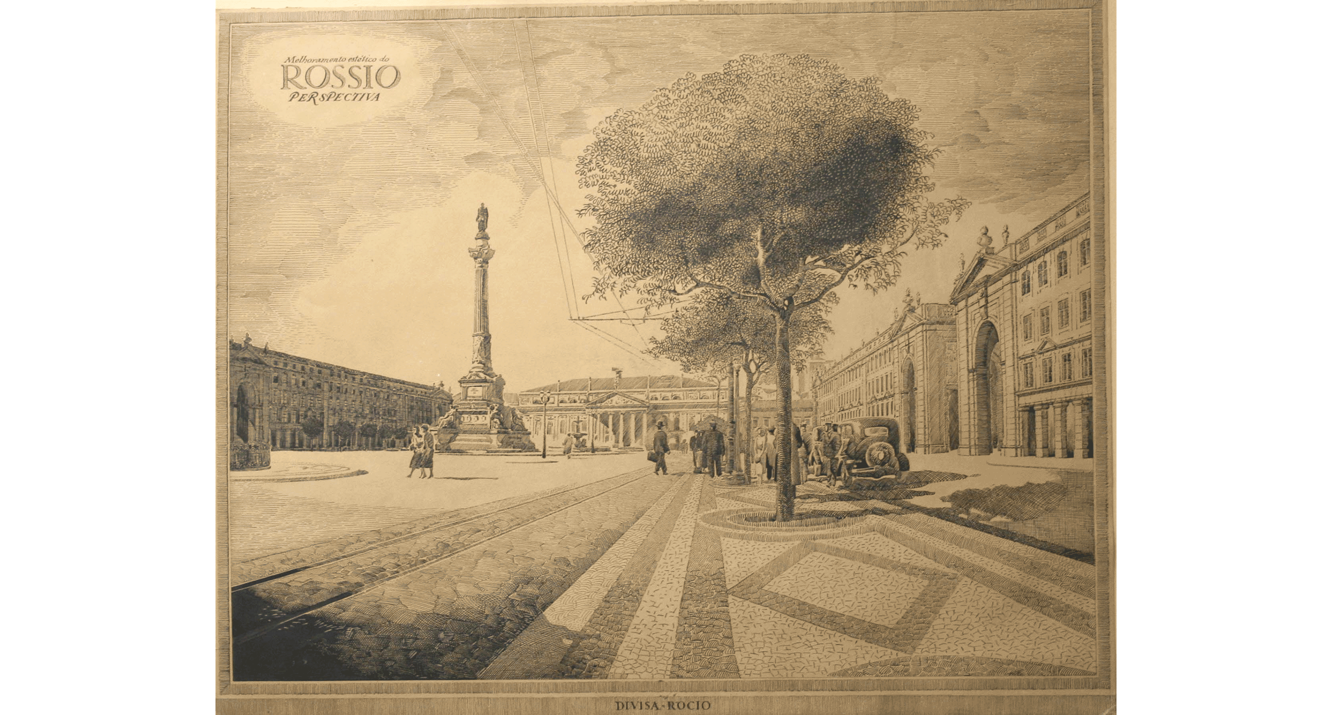 Proposta de melhoramento estético do Rossio, perspectiva, Cottinelli Telmo, 1935, tinta-da-china s/ papel, Museu de Lisboa