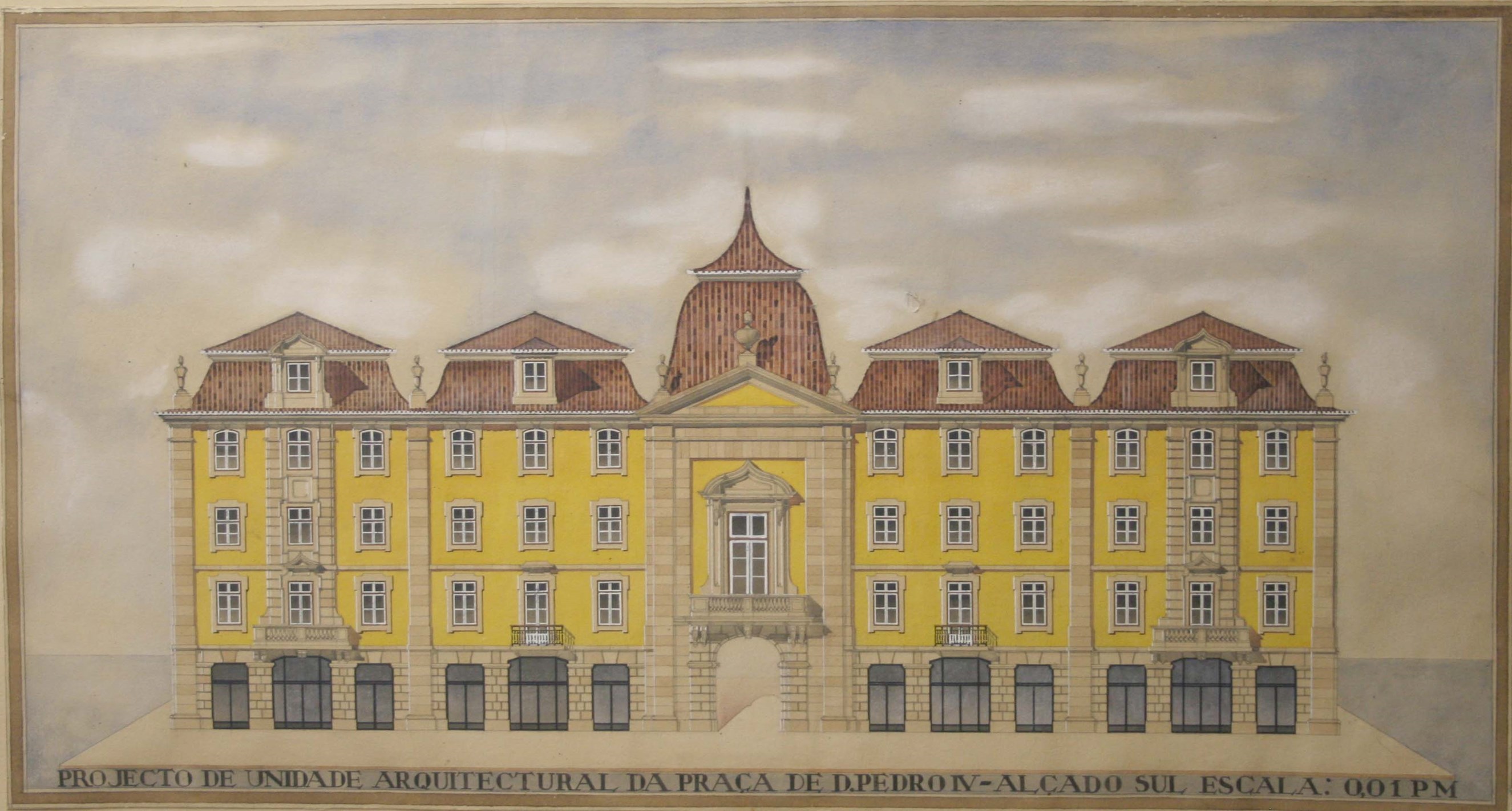 Proposta de requalificação da Praça do Rossio, Carlos Ramos, 1934, tinta-da-china e aguada s/ papel, colado em madeira