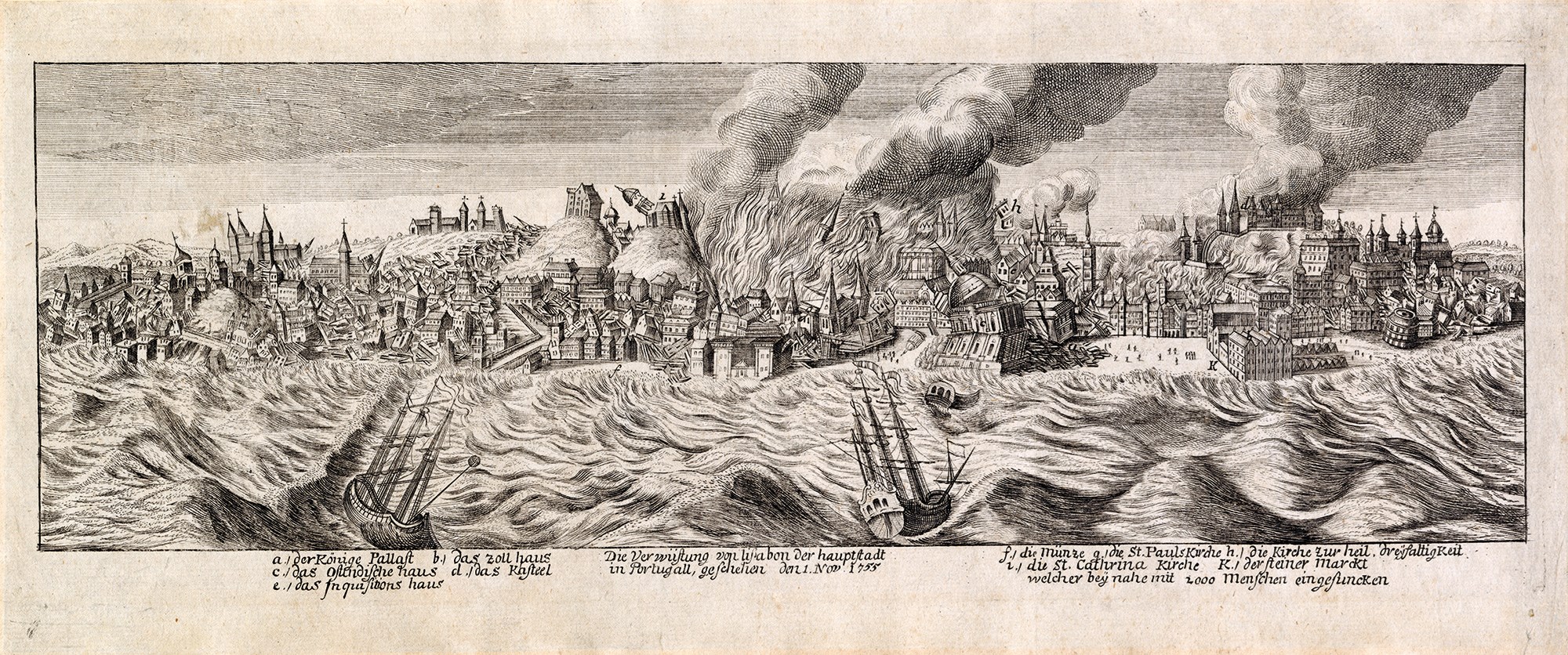Terramoto de Lisboa, detalhe da gravura Die Verwüstung von Lissabon der haupstadt in Portugal geschehen den 1. Nov. 1755 (autor desconhecido)
© Colecção do Museu de Lisboa / Câmara Municipal de Lisboa - EGEAC