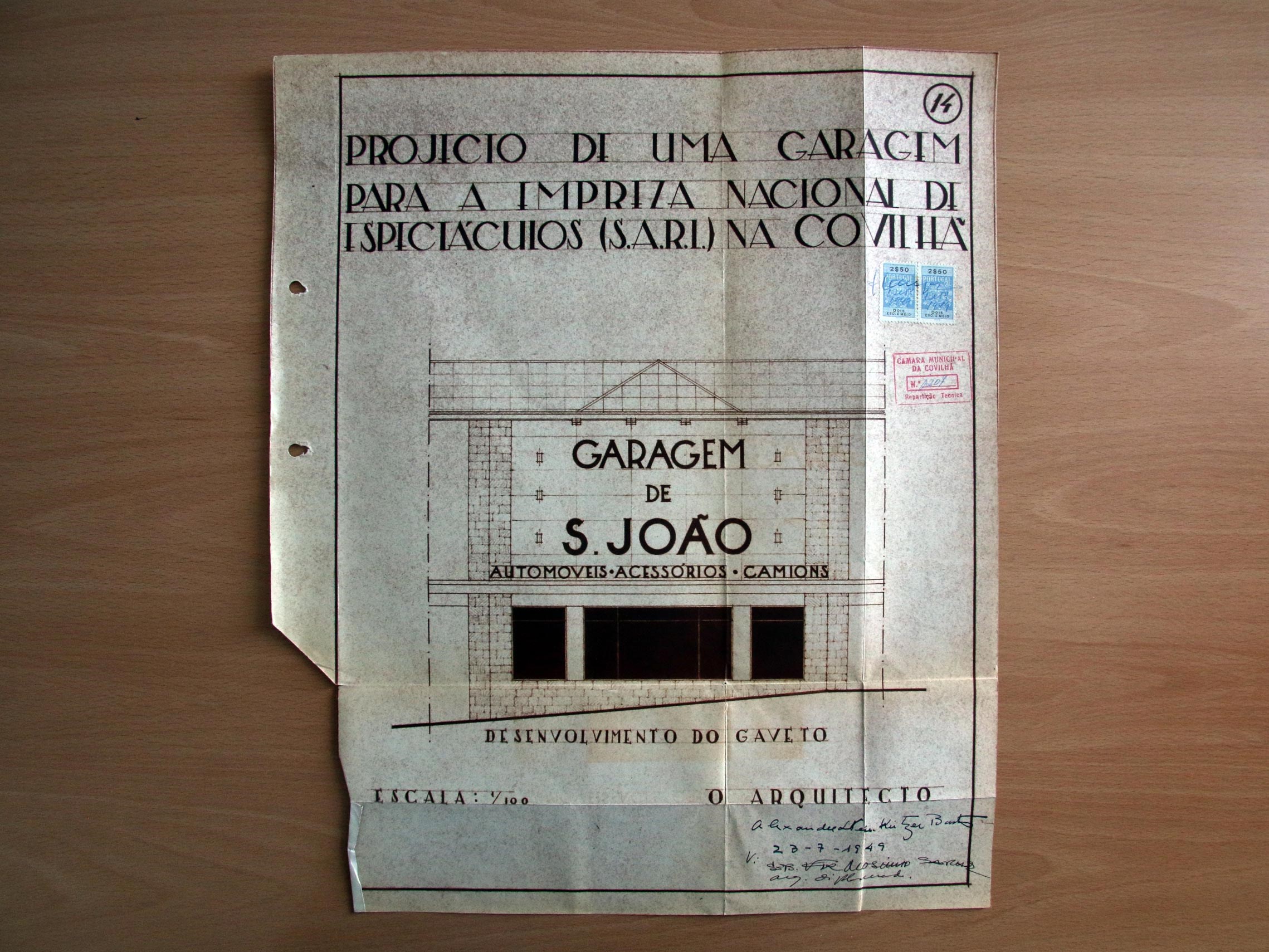 Garagem de São João - alçado (1949)
 © Arquivo Municipal da Covilhã